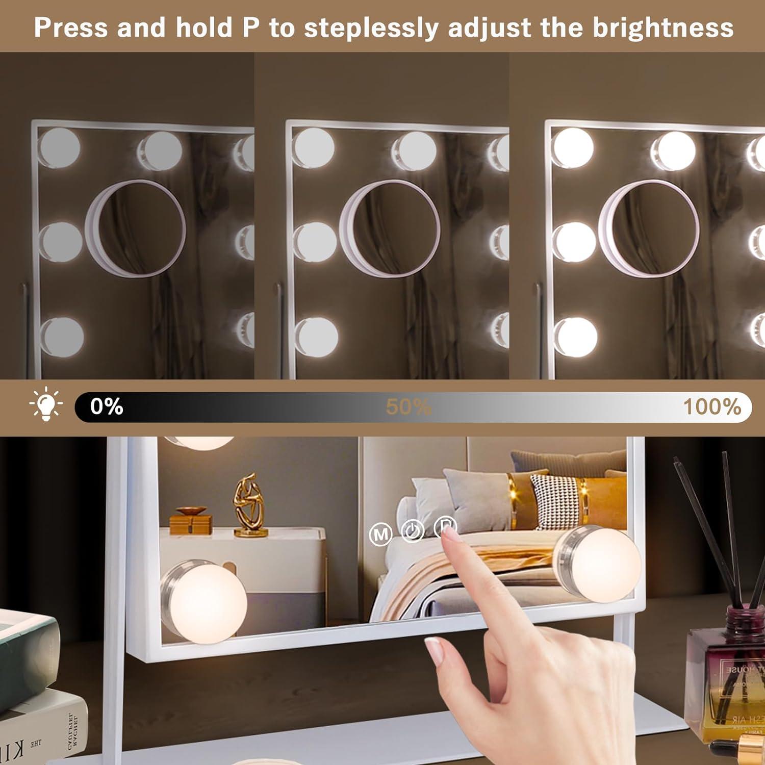 Hansong Vanity Makeup Mirror with 9 LED Bulbs Tabletop Plug in - Massive Discounts