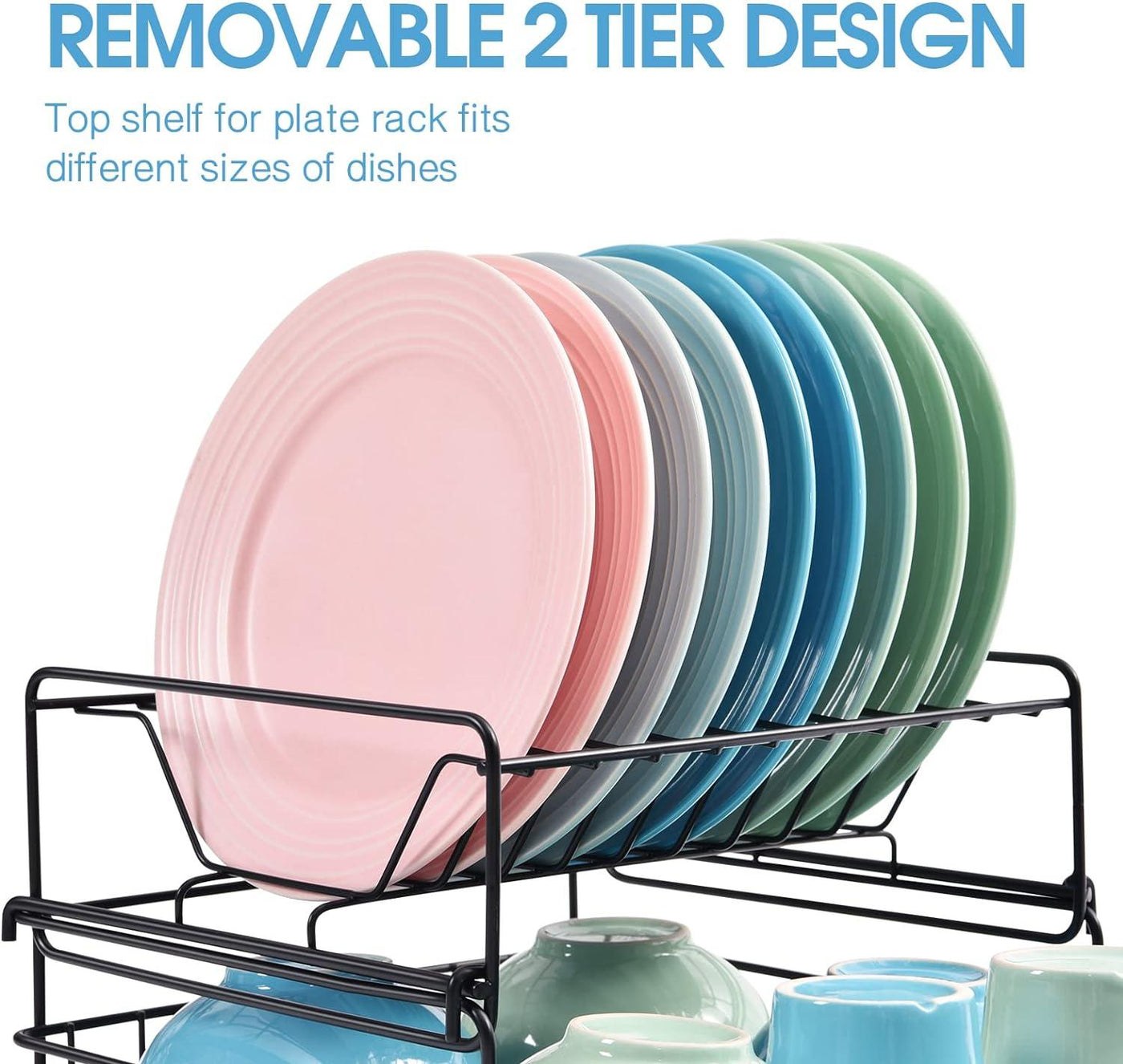 KINGRACK 2 Tier Dish Drainer Rack with Removable Cutlery Holder & Drip Tray - Massive Discounts