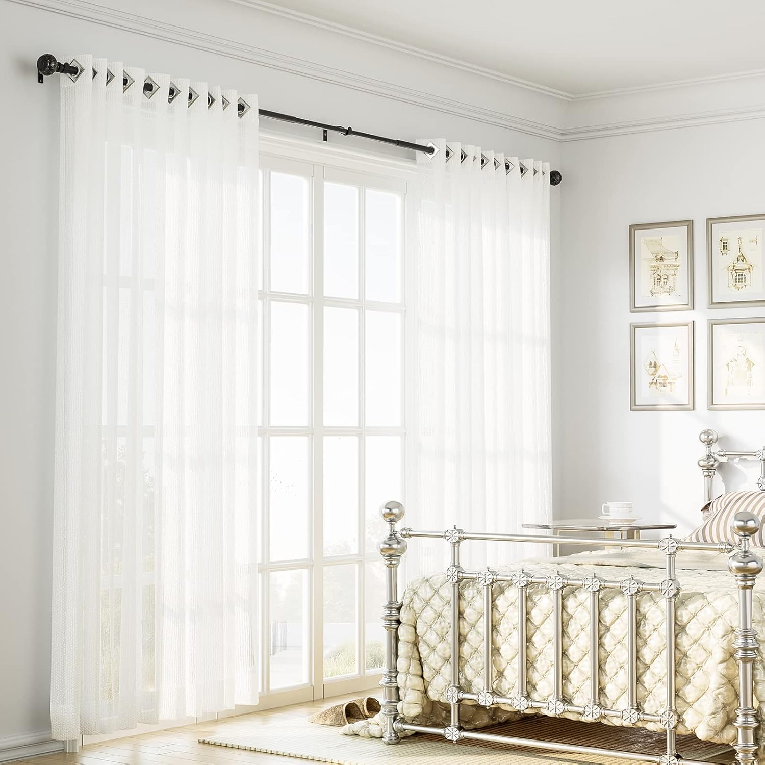 3pcs SZXIMU Curtain Pole 182-365cm (72-144''), Extendable, Netted Finials, Black