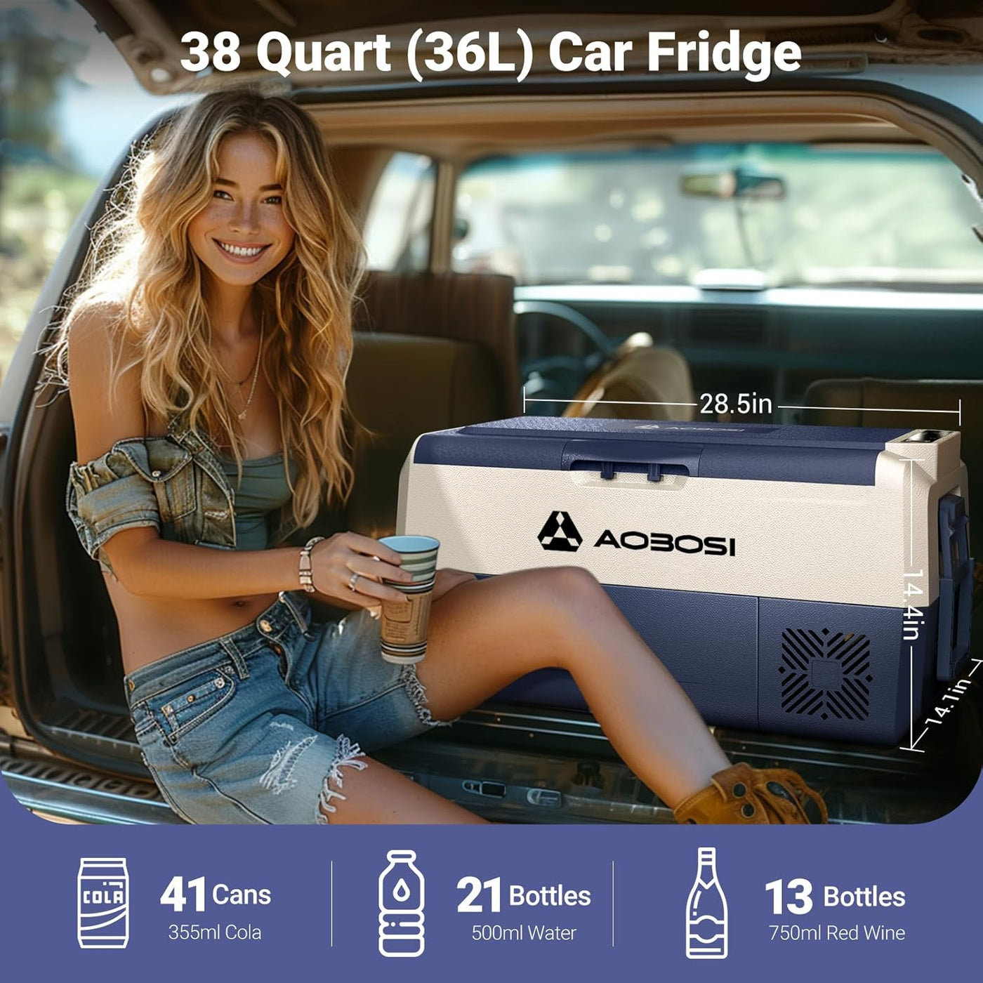 AOBOSI 36L Car Fridge, Single Zone Freezer with WiFi, Portable -20°C to 20°