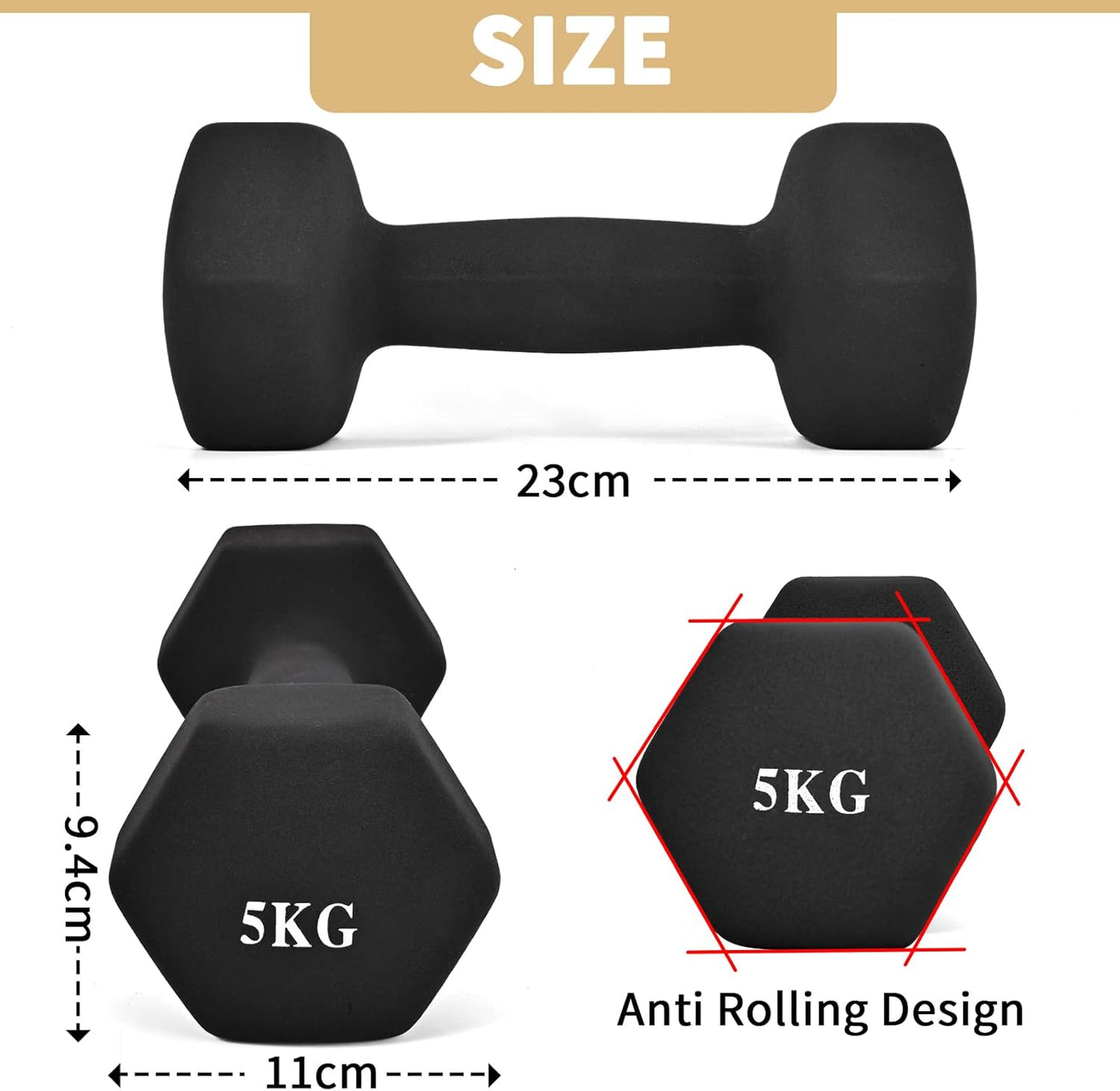 Neoprene Dumbbell Set 2 x 5kg, Hand Weights for Women & Men, Pilates