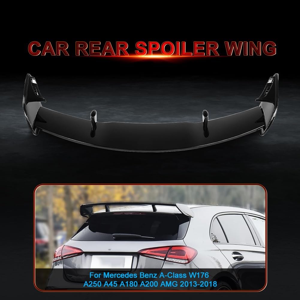 Car rear spoiler wing with compatibility details for Mercedes-Benz A-Class on a dark background.