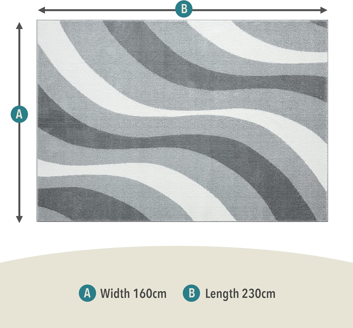Swirl Medium Area Rug 160x230cm, Vibrant Short Pile, High-Traffic, Natural