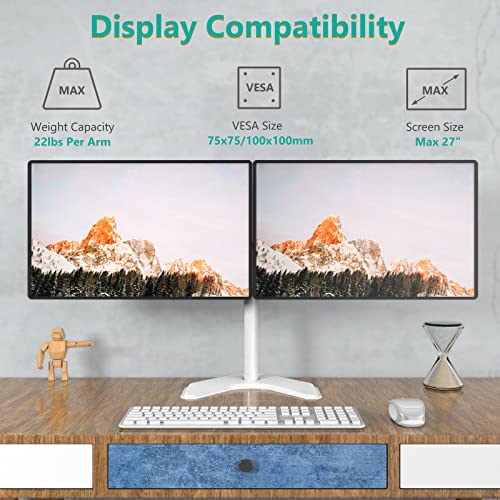 Dual Monitor Stand 27 Inch Freestanding Adjustable VESA 100 White WALI