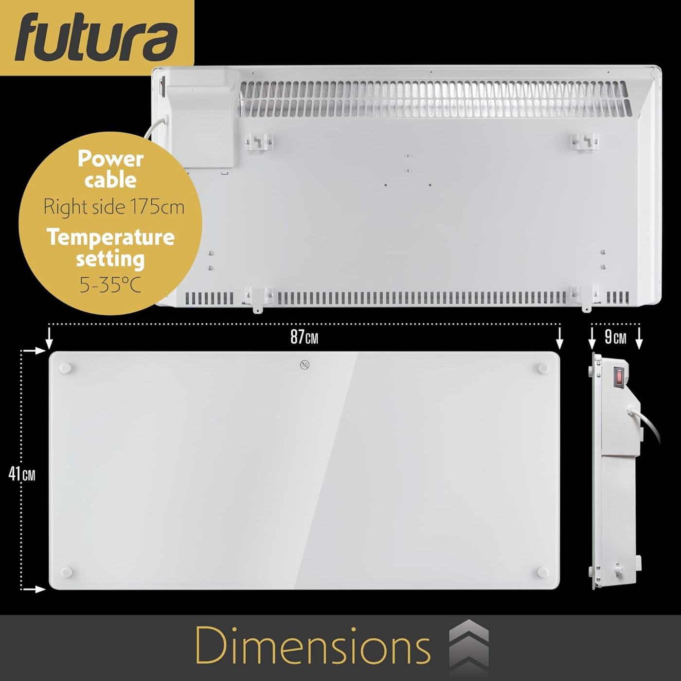 2000W White Glass WIFI Smart Electric Radiator Heater with Thermostat Futura