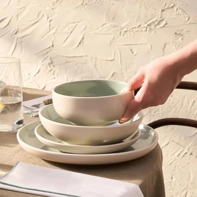 Karaca Abby Stoneware Dinner Set for 6 - Elegant Tableware, 23 Piece, Green