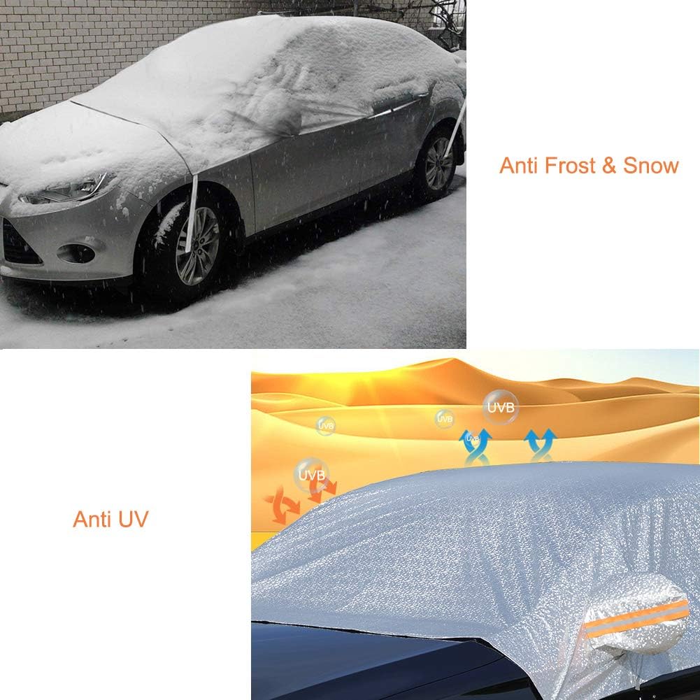 Waterproof Half Car Cover, UV & Windproof, Universal Fit for Sedan, 185''