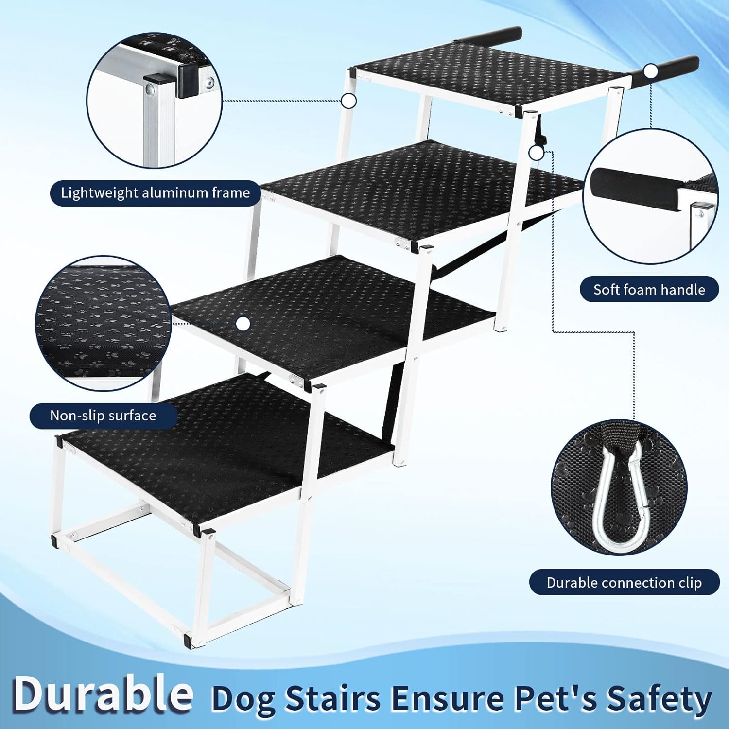 Extra Wide Foldable Dog Car 4 Steps, Non-Slip Ramp for Large Dogs up to 250lbs