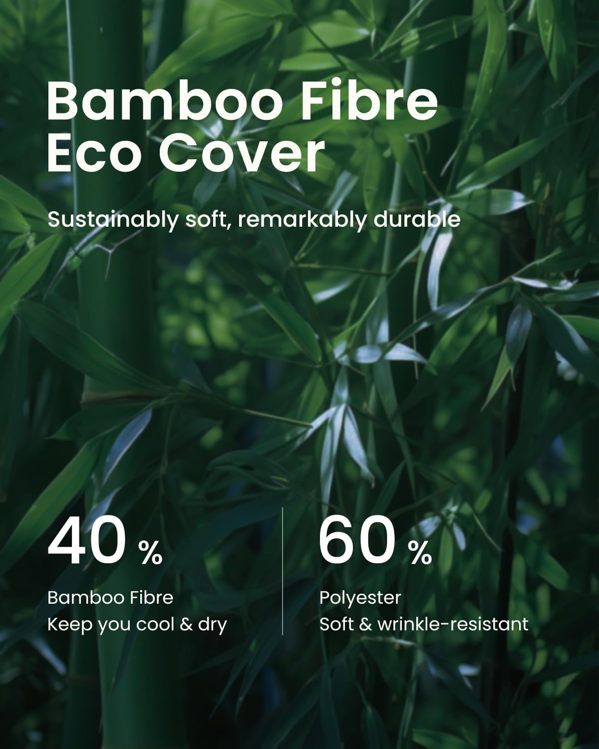 Bamboo fibre eco cover advertisement with bamboo leaves in the background
