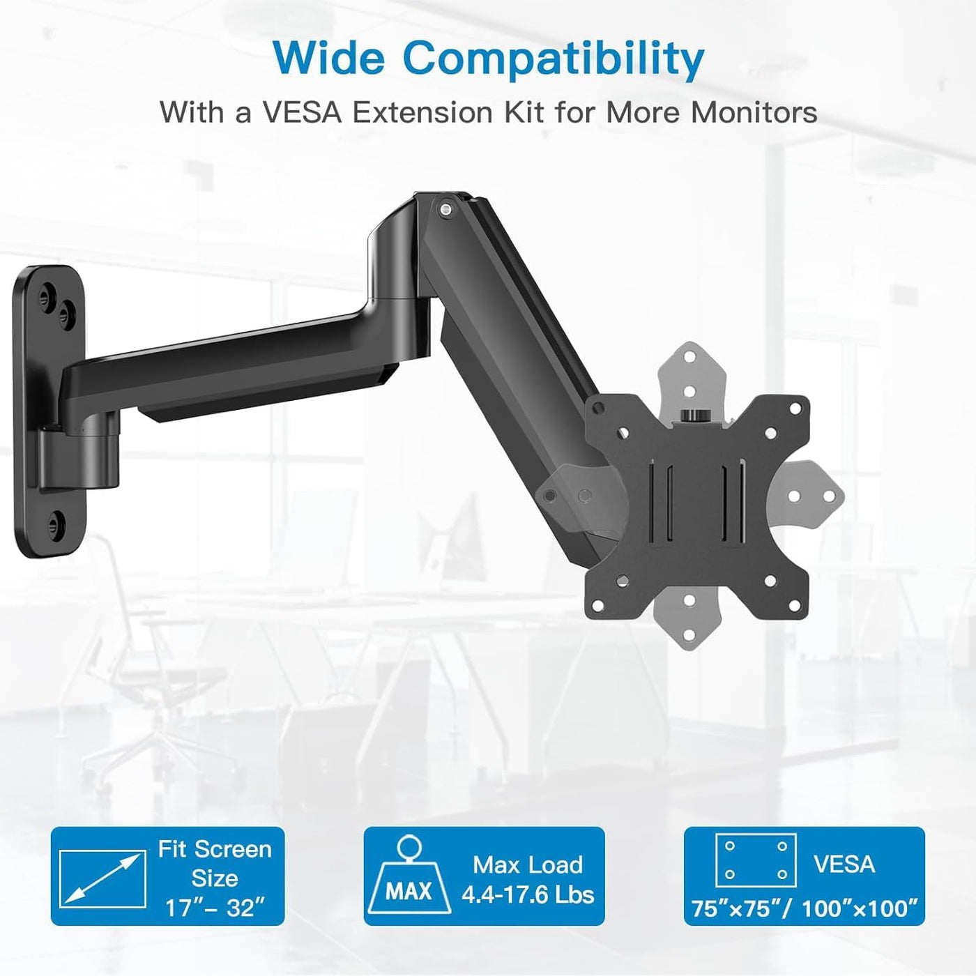 HUANUO 17–32" Monitor Wall Mount, Gas Spring Arm, VESA 75/100