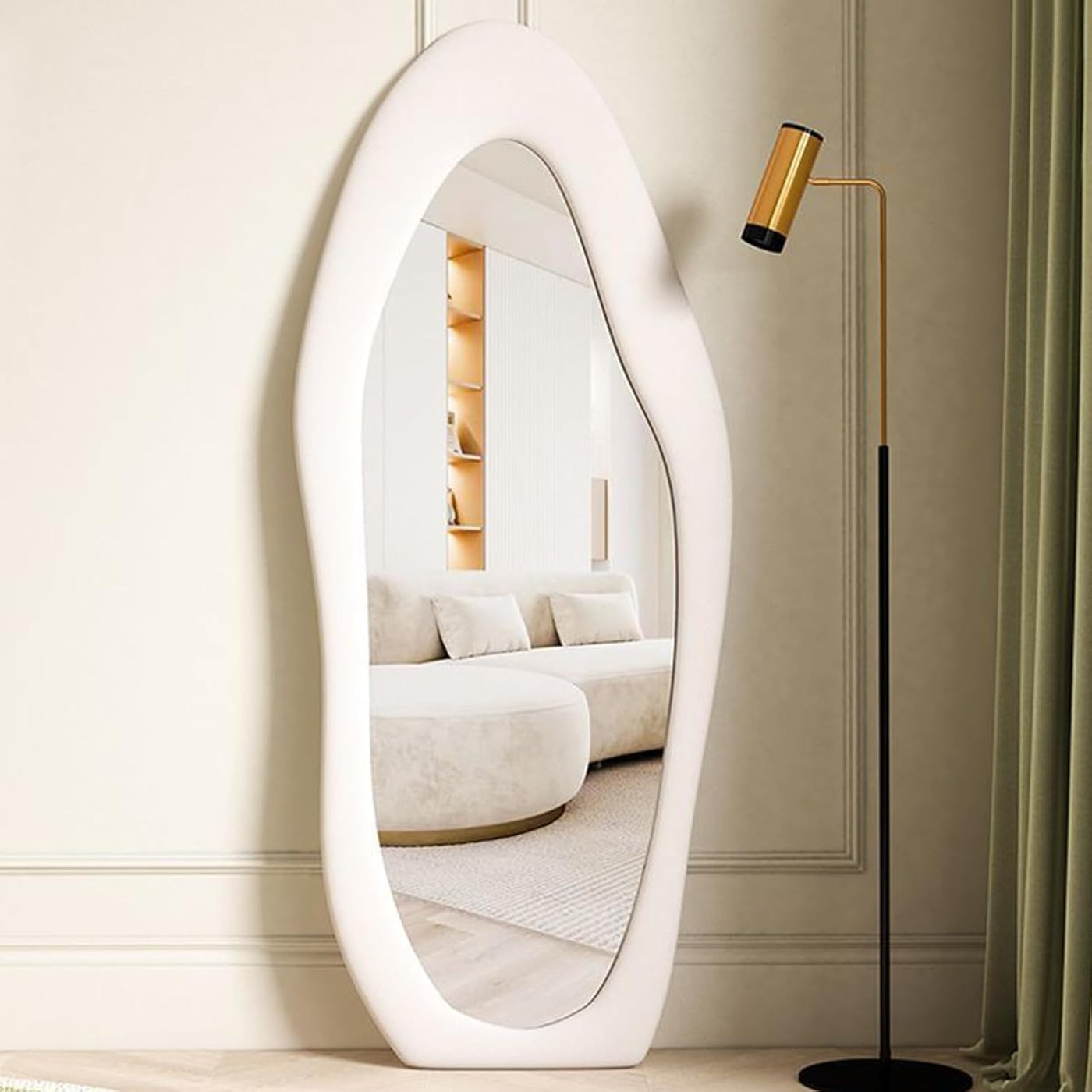 CEIEVER Asymmetrical Wavy Mirror, 168x68 cm, Arch Floor Standing, Full Length