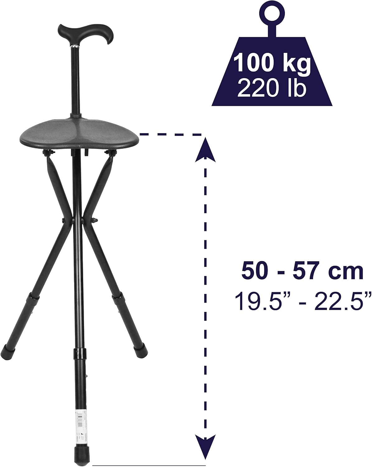 KMINA PRO Walking Stick Chair, Adjustable Handle & Seat, 3-Leg Aluminum Cane