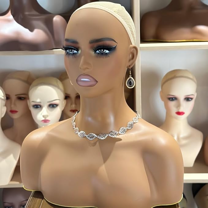 Mannequin Head with Shoulders PVC Wig Stand Bust for Hat Wigs Display