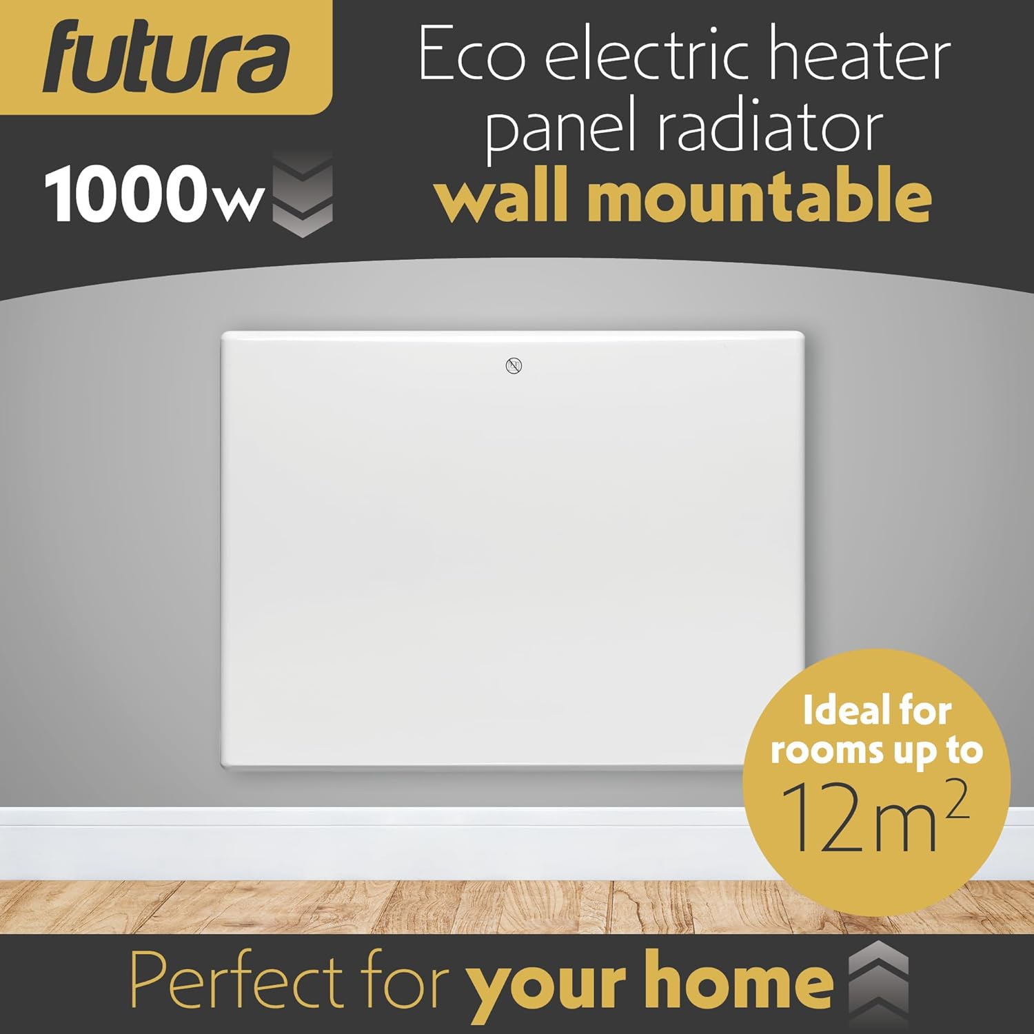 1000W White Electric Radiator Heater with Thermostat Wall Mounted Futura