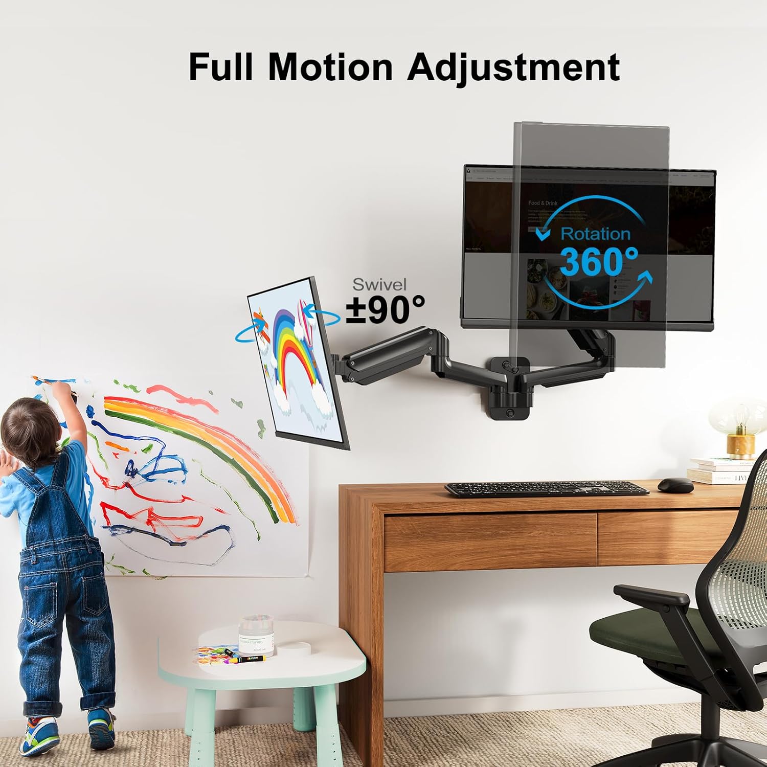 HUANUO Dual Monitor Wall Mount for 32'', Gas Spring Arm VESA 75/100