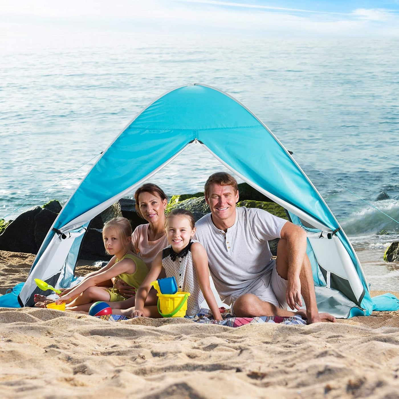 Pop Up Beach Tent 3-4 Person UPF 50+ Sun Shelter Portable Ventilated WolfWise