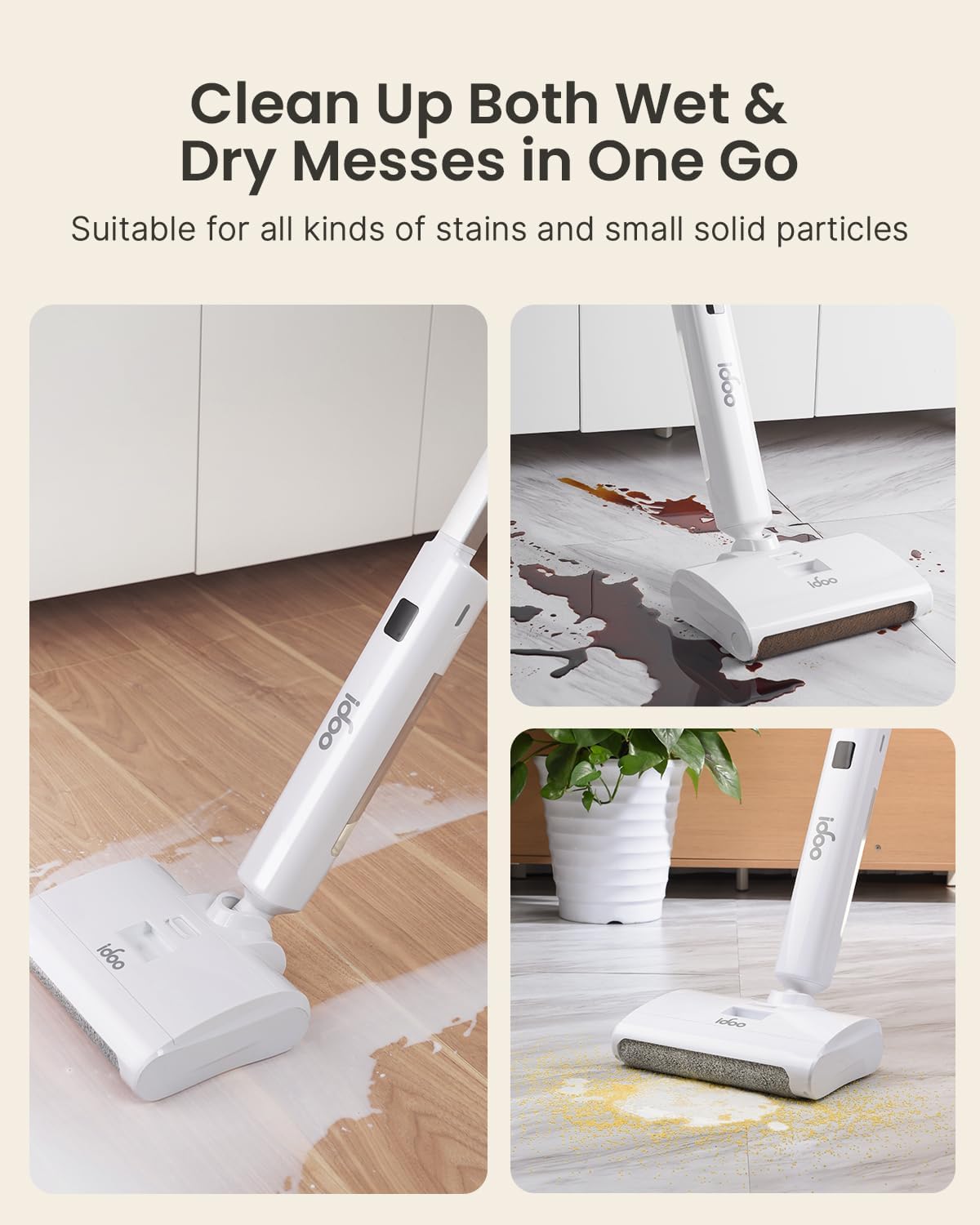 iDOO Cordless Electric Mop, Self-Cleaning, LED Display, Dual Tank 60 Min Runtime