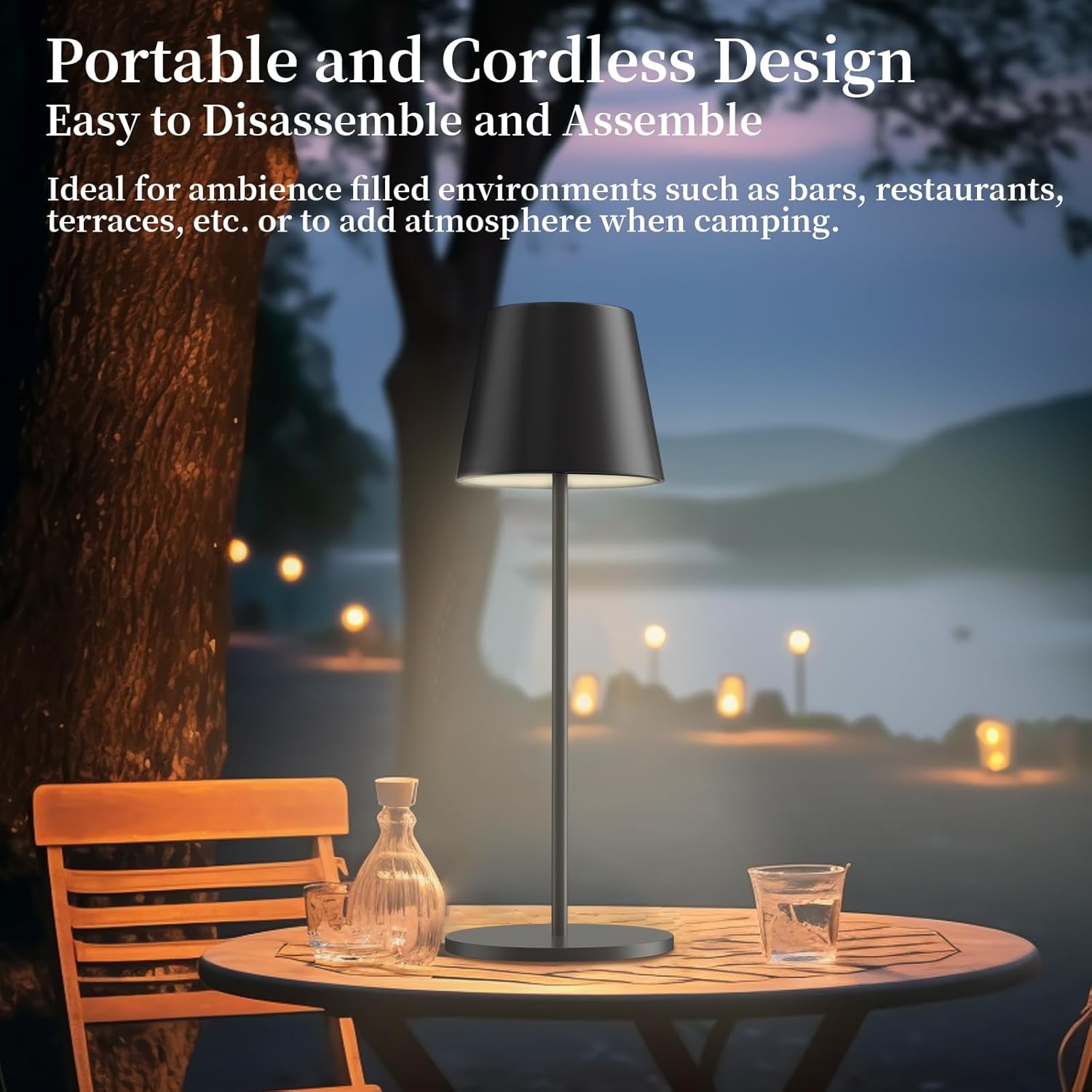 Trayvespace Cordless Table Lamp 2-Pack, 3000K Dimmable Rechargeable, Black