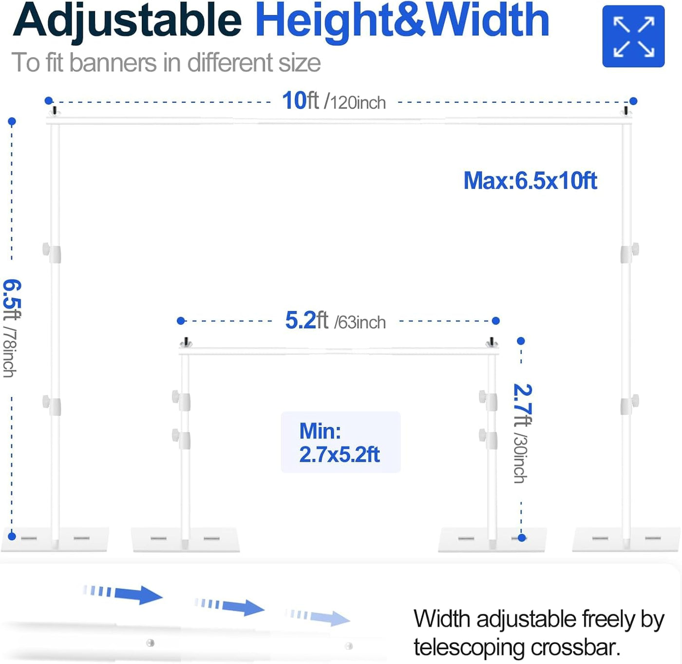 EMART Heavy Duty Backdrop Stand, 6.5x10ft, Steel Base, Adjustable, White