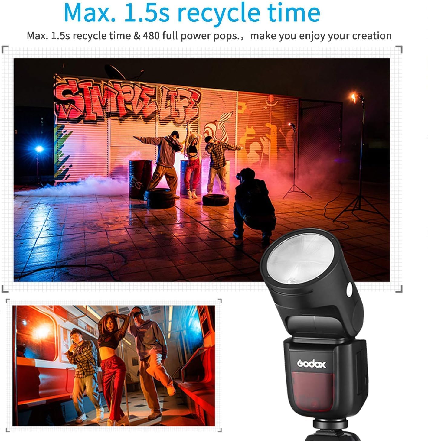 Godox V1-S TTL HSS Flash for Sony, Round Head, 2.4G Wireless, 2600mAh Battery