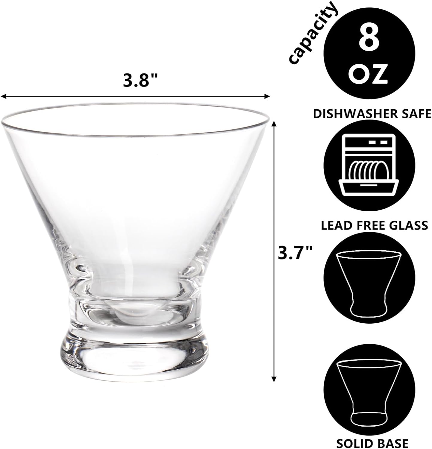 DEAYOU 8 Pack Stemless Martini Glasses, 8oz Cocktail Set for Drinks & Parties