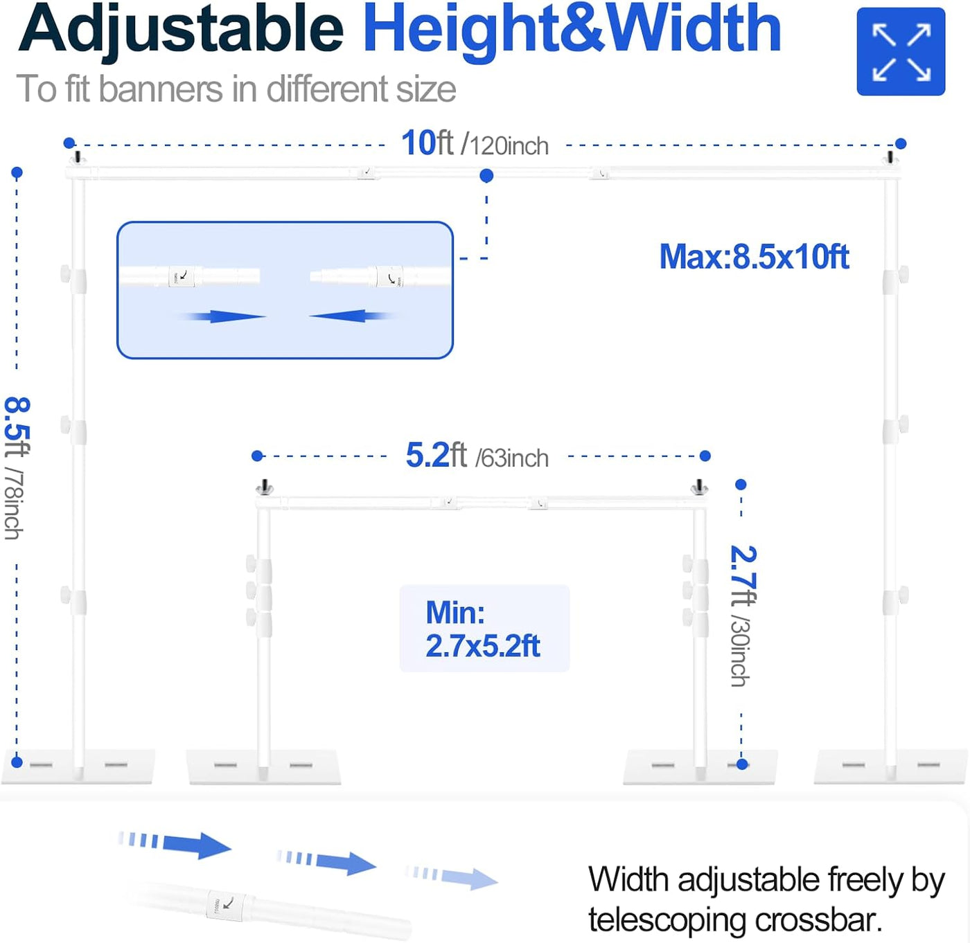 EMART 8.5x10ft Backdrop Stand – Heavy Duty White Frame for Studio & Events