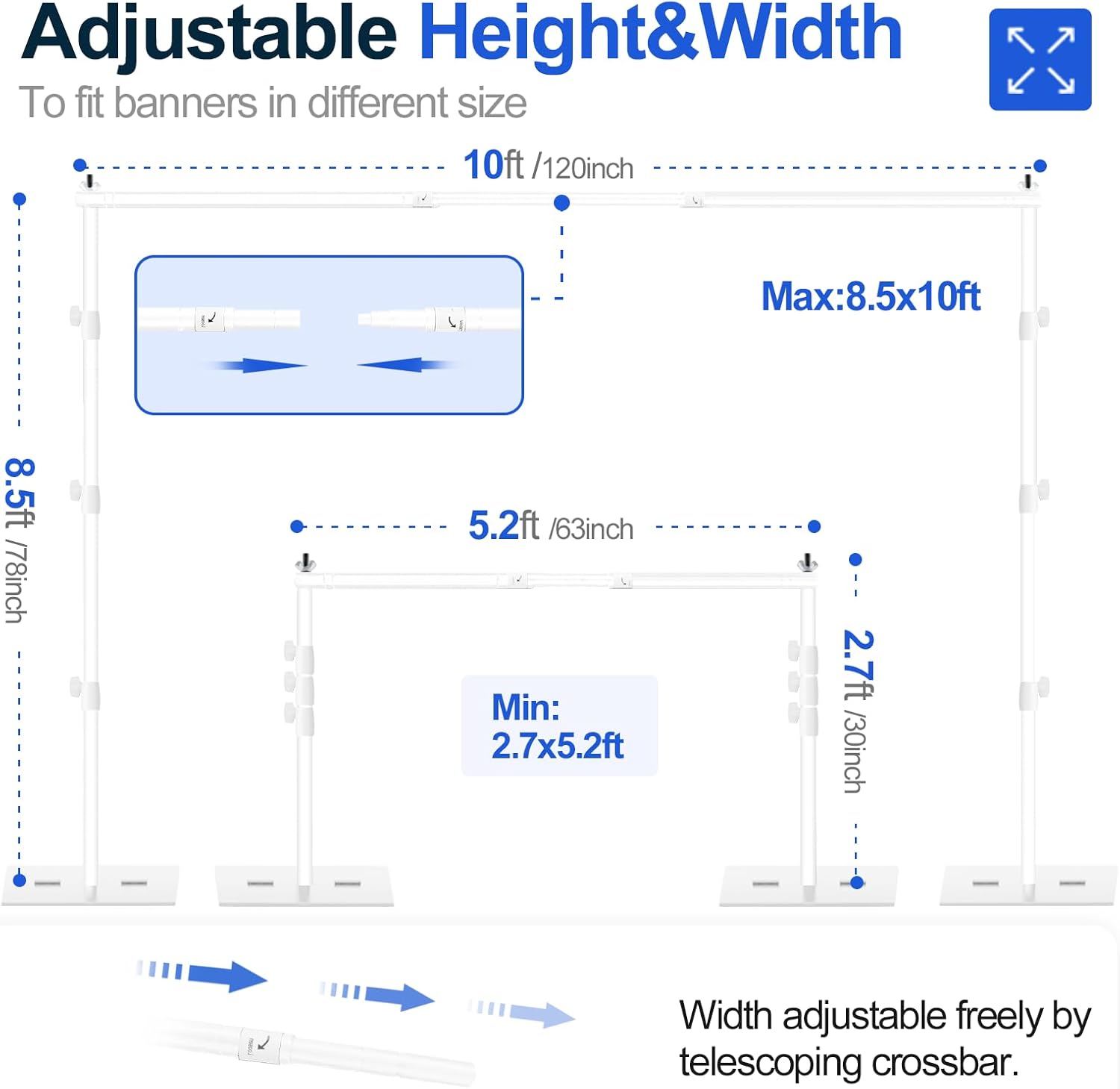 EMART 8.5x10ft Backdrop Stand – Heavy Duty White Frame for Studio & Events
