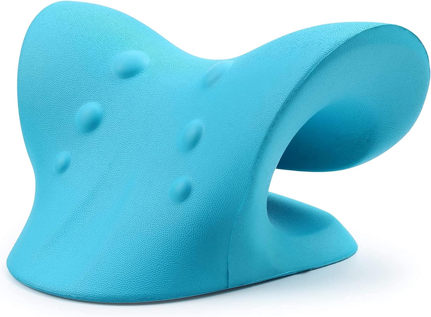 Blue ergonomic neck pillow on a white background