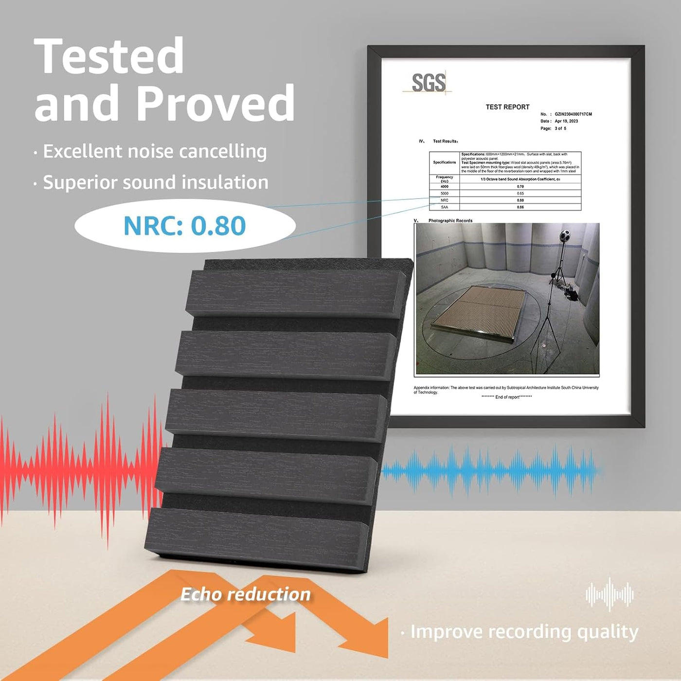 Art3d Acoustic Panels, 4 Wooden Slats Sound Absorbent, 2.88㎡ Wood Finish - Black