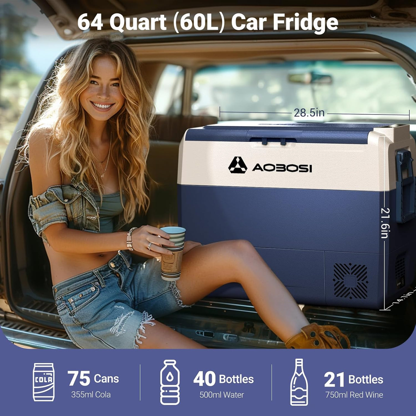 AOBOSI 60L Car Fridge, Single Zone, -20°C to 20°C, Portable Freezer WiFi Control