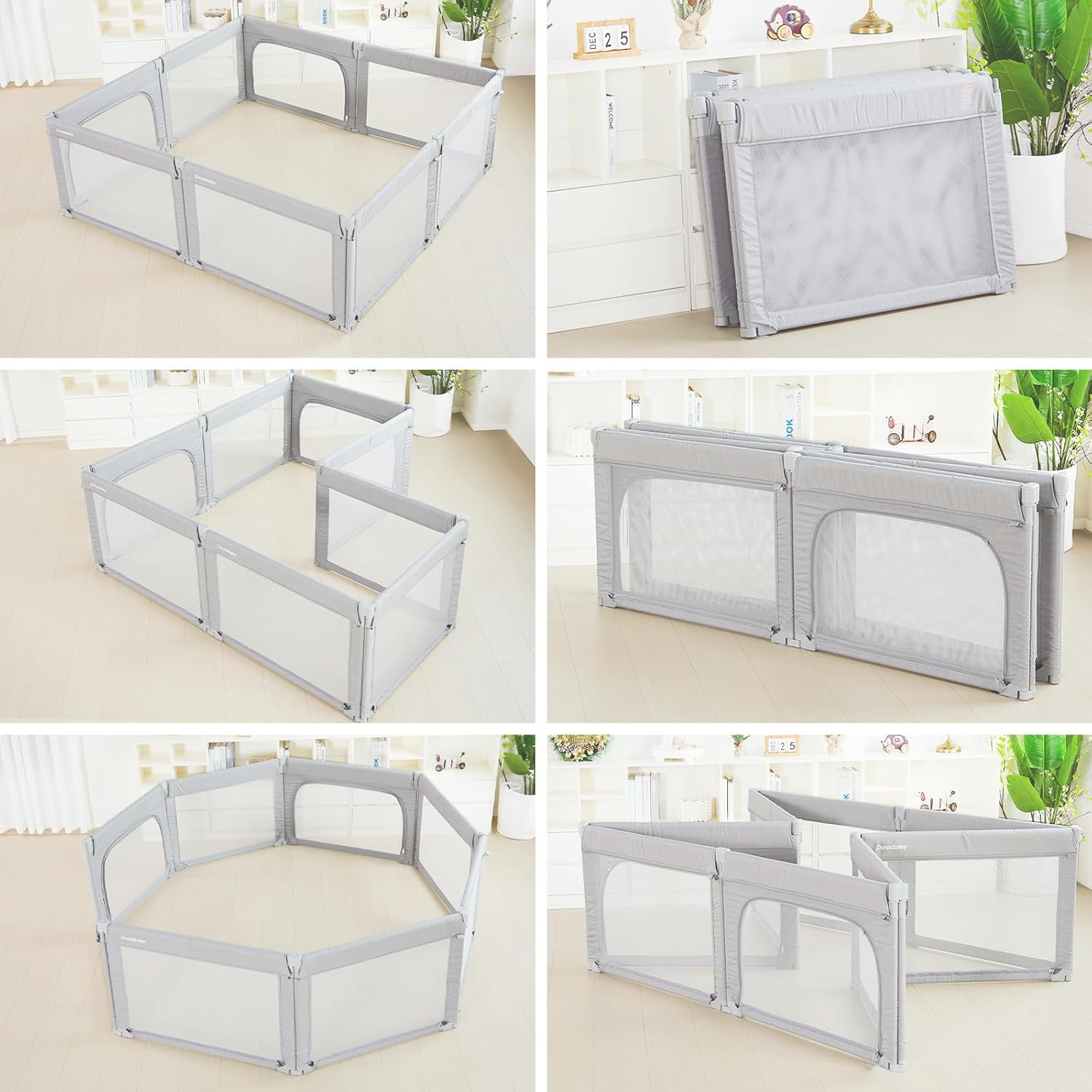 Baby Playpen 180x200cm, Foldable Safety Gate, Adjustable Indoor Play Yard