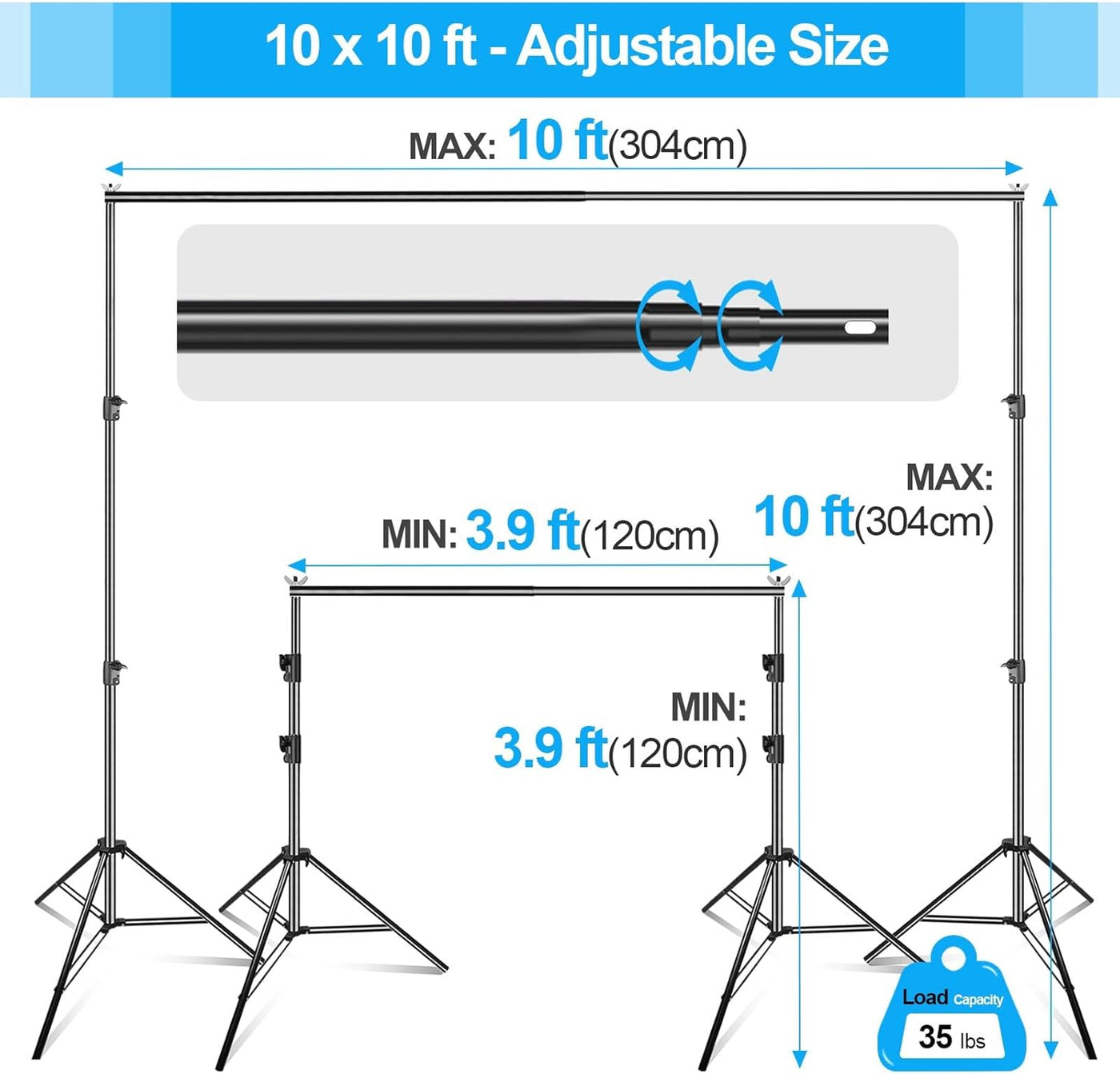 EMART 10x10ft Heavy Duty Adjustable Backdrop Stand for Photography Studio