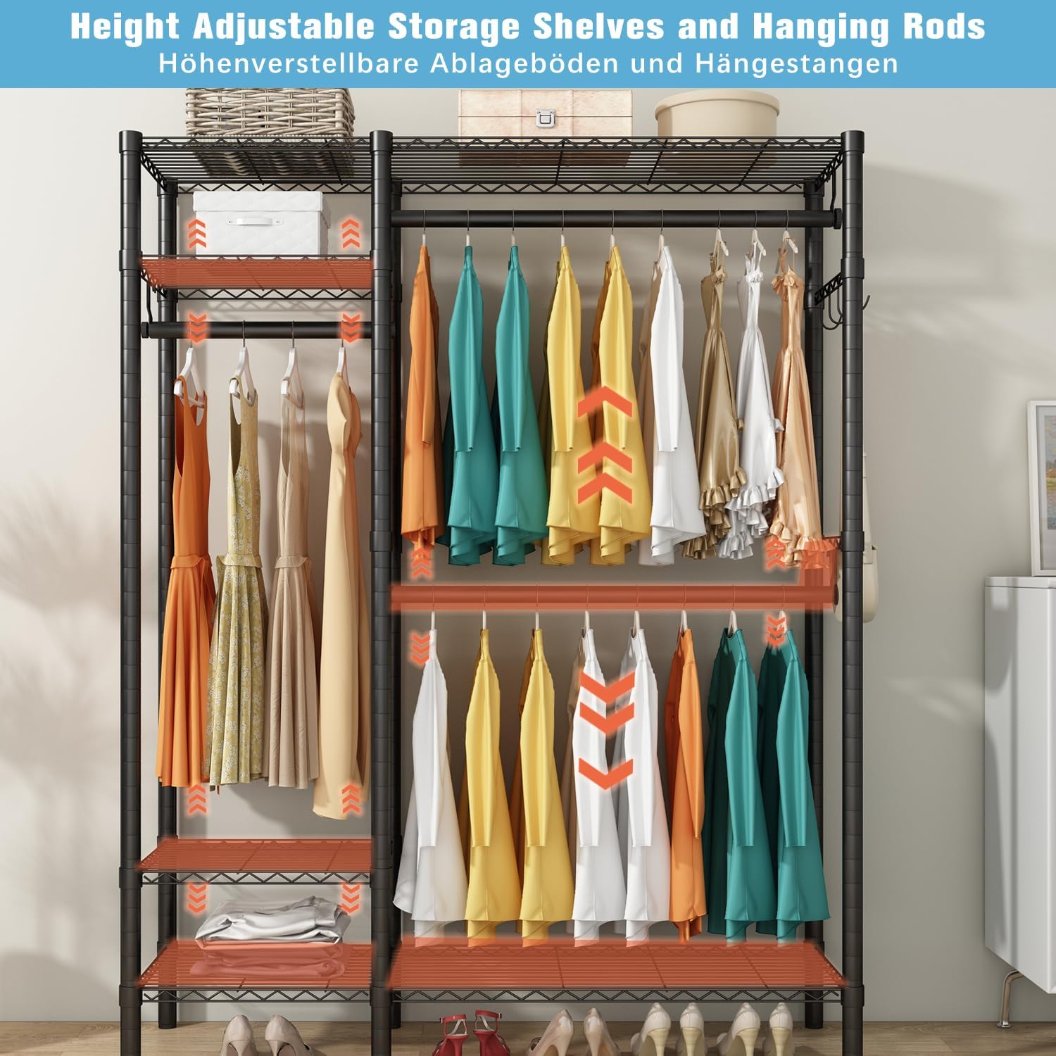 Clothes Rack Heavy Duty 3 Rods 4 Shelves Adjustable Metal Organizer KZOBYD