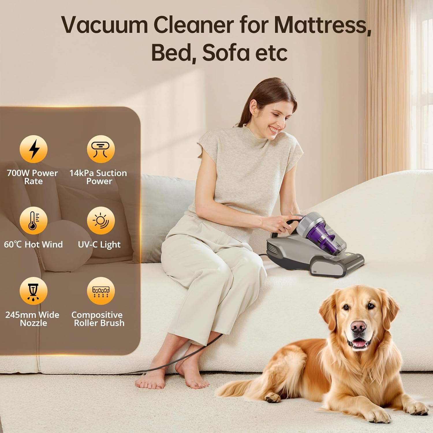 Jimmy JV35 Mattress Vacuum 700W, UV-C Light, 14kPa Suction, Handheld