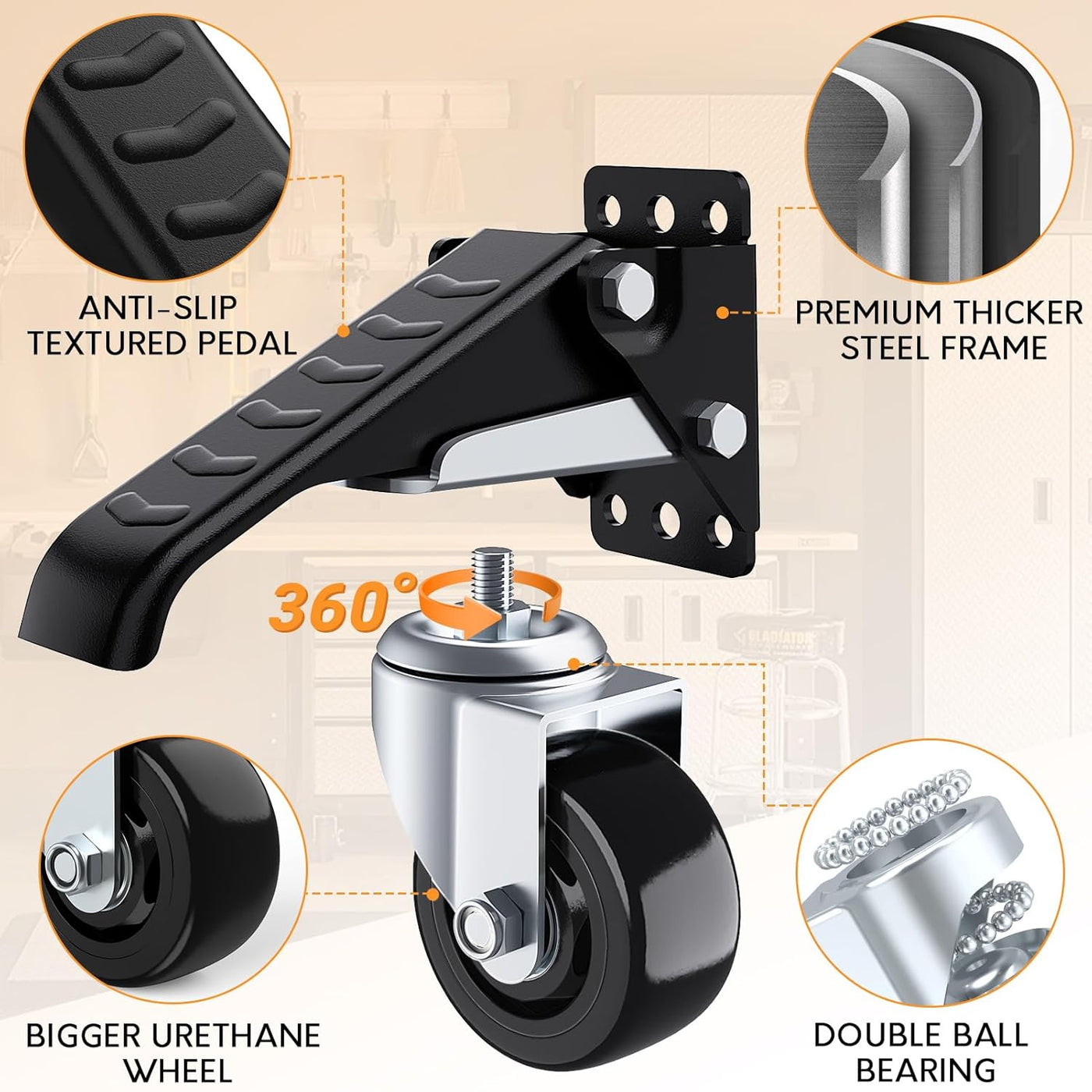 SOLEJAZZ 3" Heavy Duty Retractable Workbench Caster Wheels 420KG, 4 Pack
