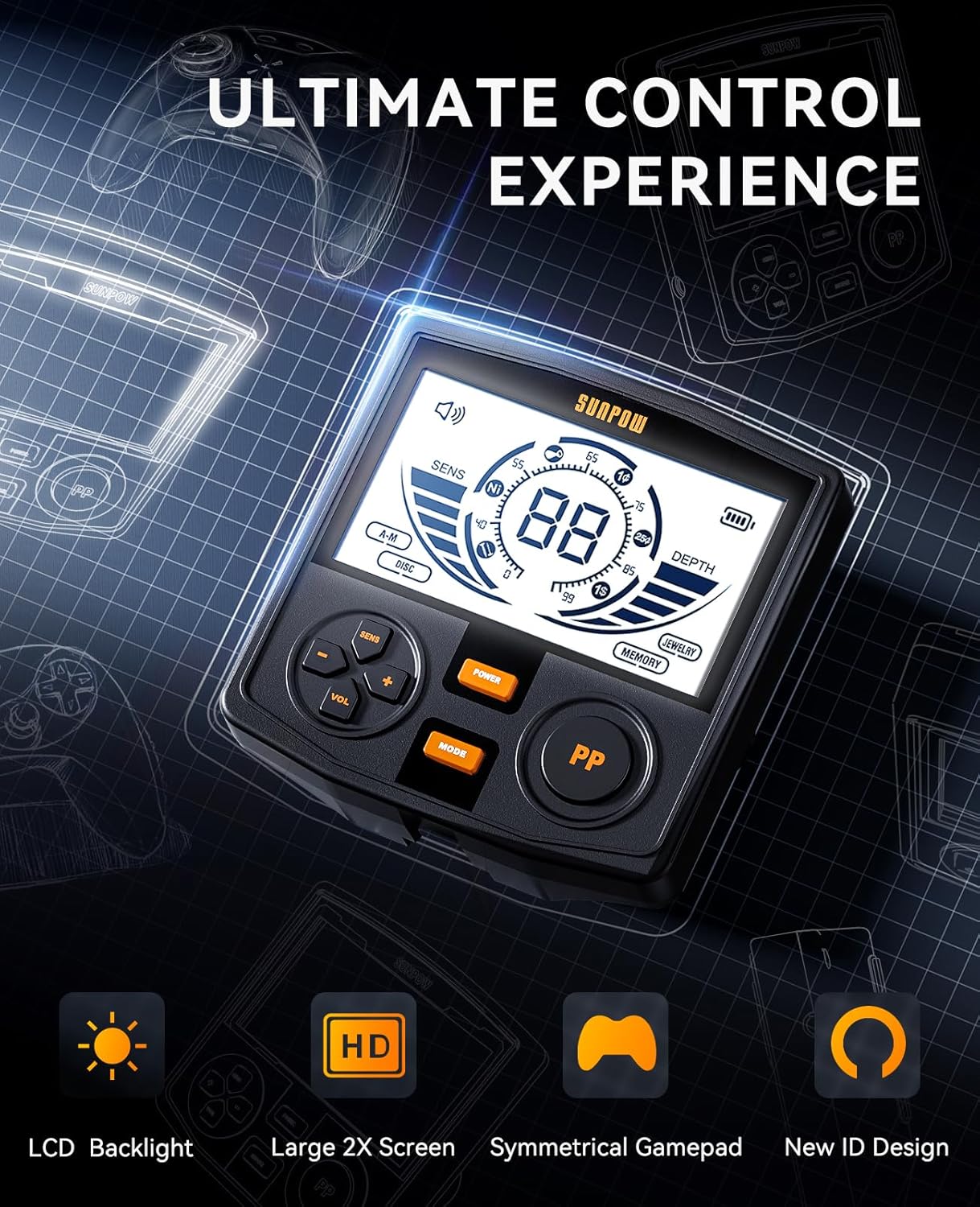 Control device with digital display on a dark background with 'Ultimate Control Experience' text.