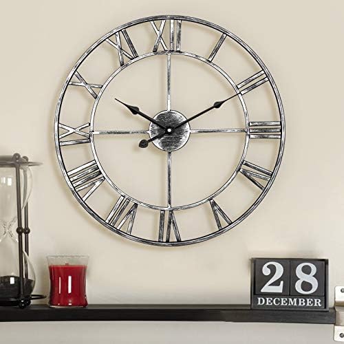 Silent Wall Clock Vintage Metal Skeleton Roman Numerals Farmhouse ARVINKEY