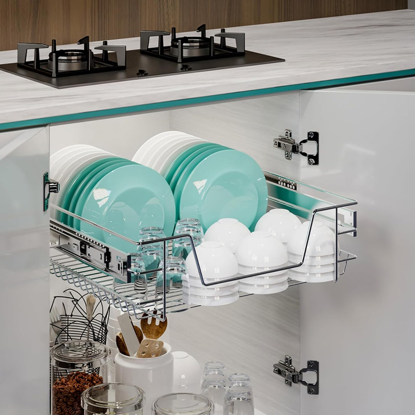 500mm Pull-Out Wire Basket Drawer for Kitchen Base Cabinet with Soft-Close