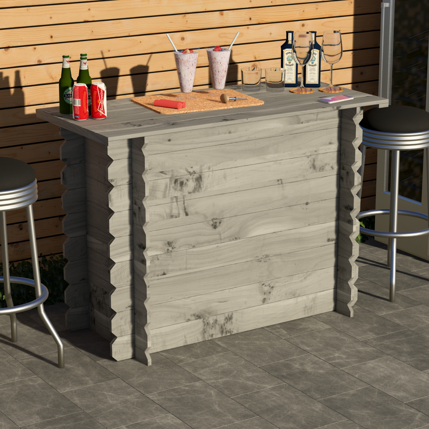 Corner Garden Bar Outdoor Wooden Interlock Drinks Bar Patio