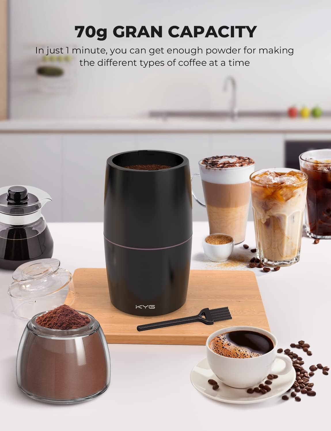 Electric Coffee Grinder 300W Stainless Steel Blades Low Noise 70g KYG