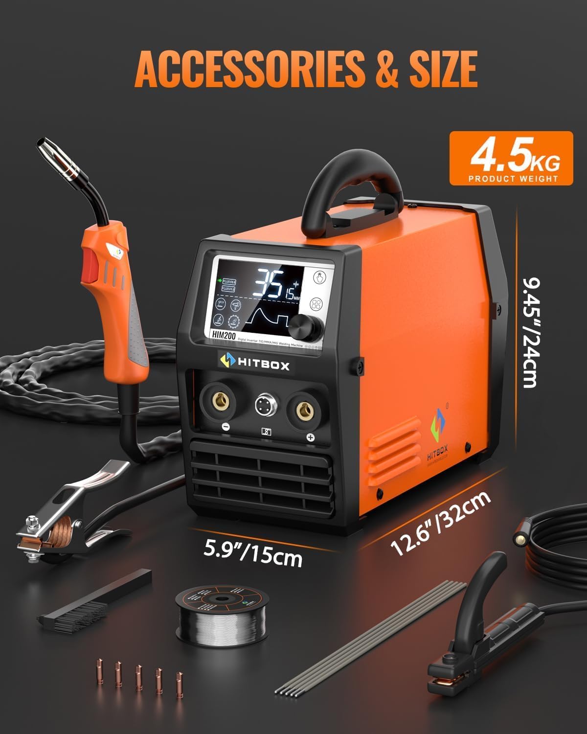 HITBOX 140A 4-in-1 Portable MIG Welder Gasless, TIG, ARC, Spool Gun Digital LED
