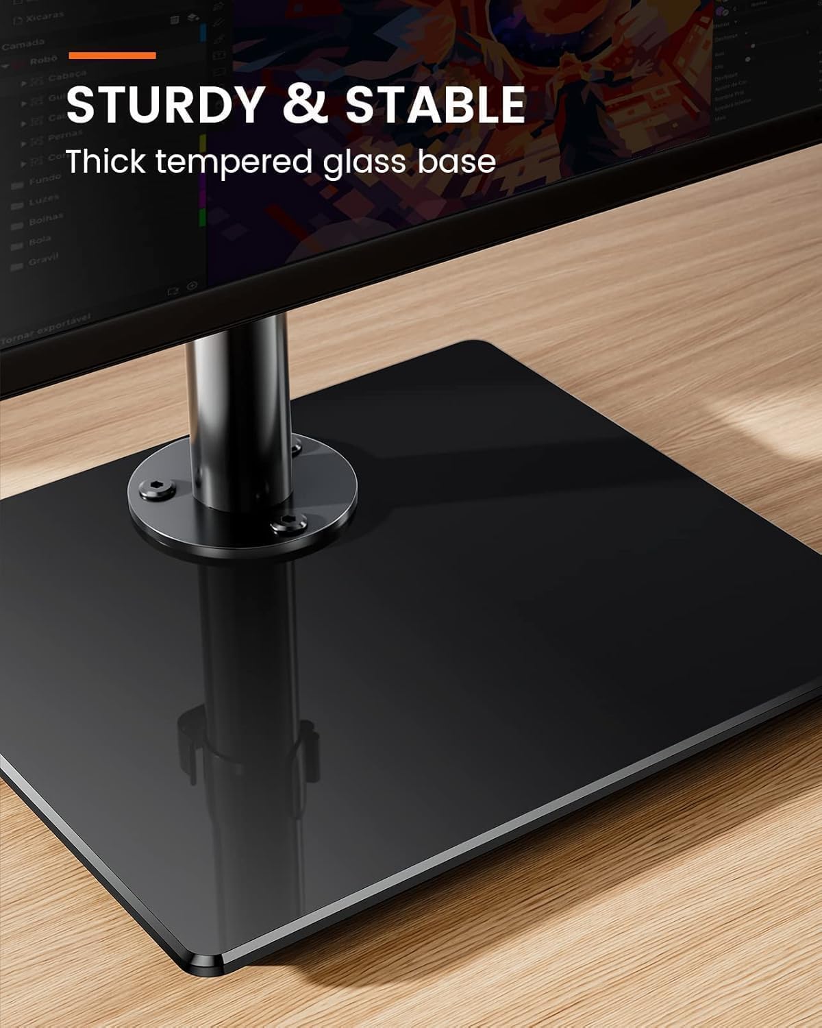Single Monitor Stand 13 to 32 Inch Freestanding Arm Glass Base VESA ErGear