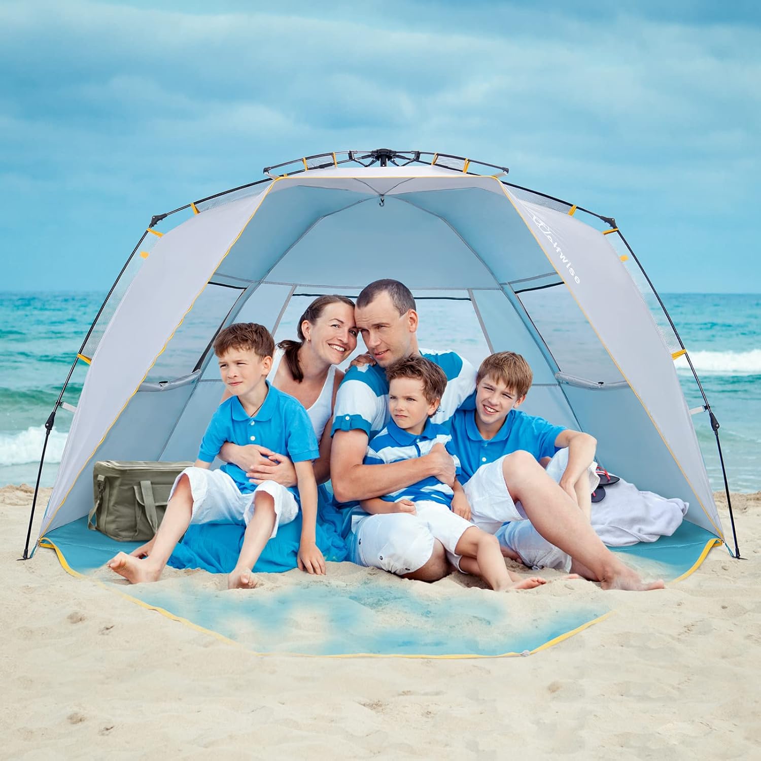 4-5 Person Beach Tent UPF 50+ Sun Shelter Portable Waterproof WolfWise