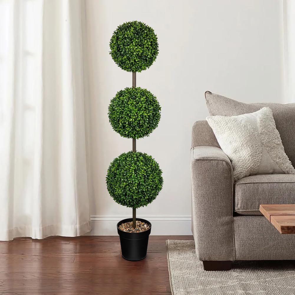 Artificial Topiary Tree Outdoor 4FT Fake Plant Ball Pot Indoor Decor Hollyone