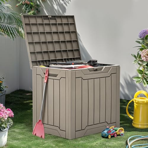 Outdoor Storage Box 31 Gallon Resin Patio Lockable Light Brown YITAHOME