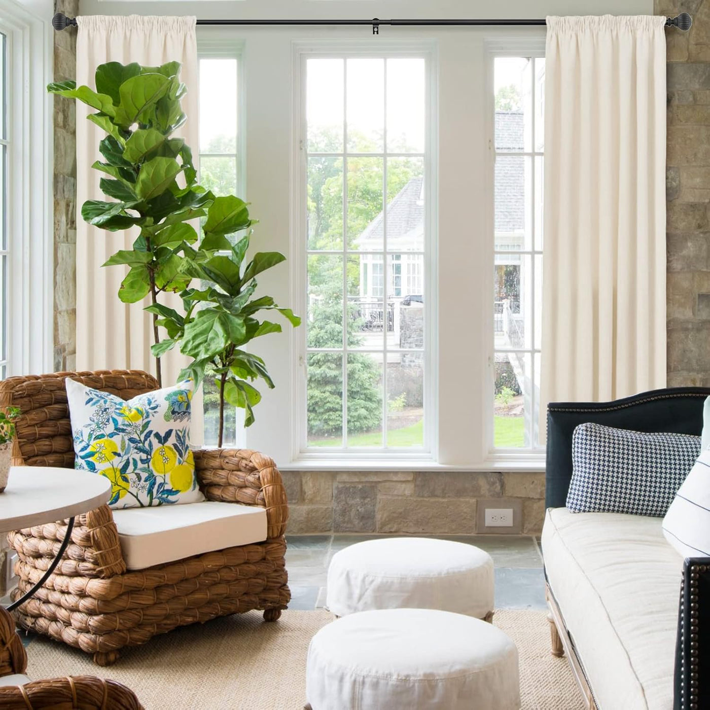 Curtain Pole Extendable 122 218cm Metal 16mm Black Pumpkin Finials SZXIMU