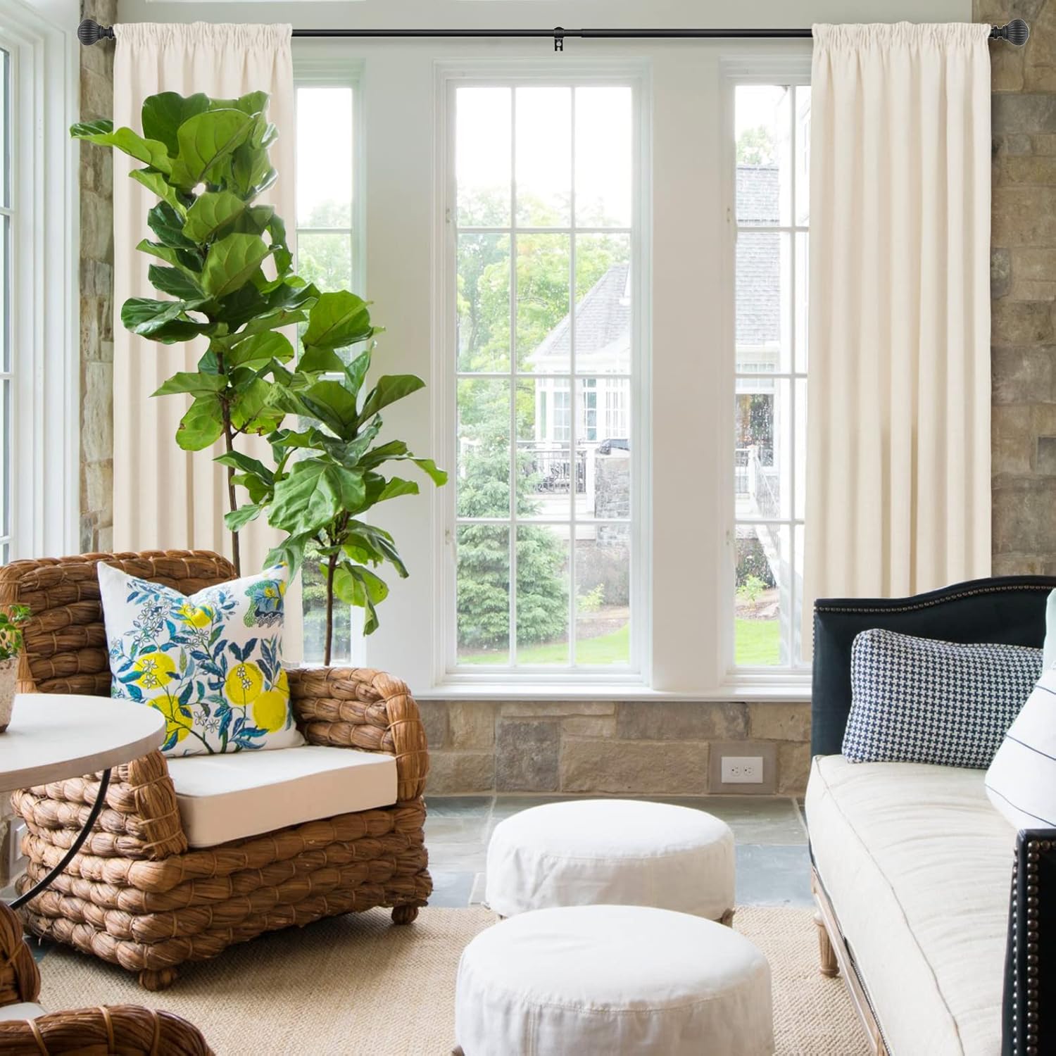 Curtain Pole Extendable 122 218cm Metal 16mm Black Pumpkin Finials SZXIMU