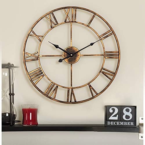 Silent Wall Clock Vintage Metal Skeleton Roman Numerals Farmhouse ARVINKEY