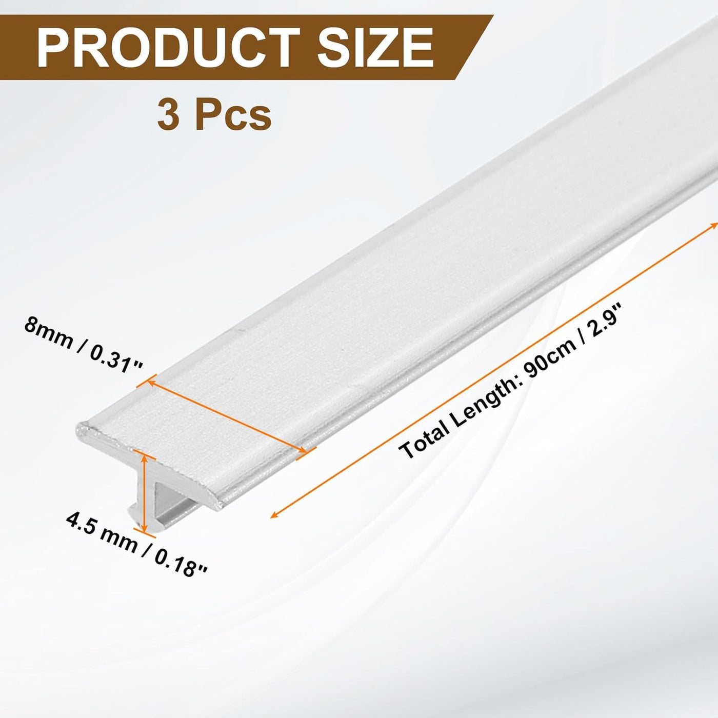 Measurement details of a white strip product with dimensions on a white background