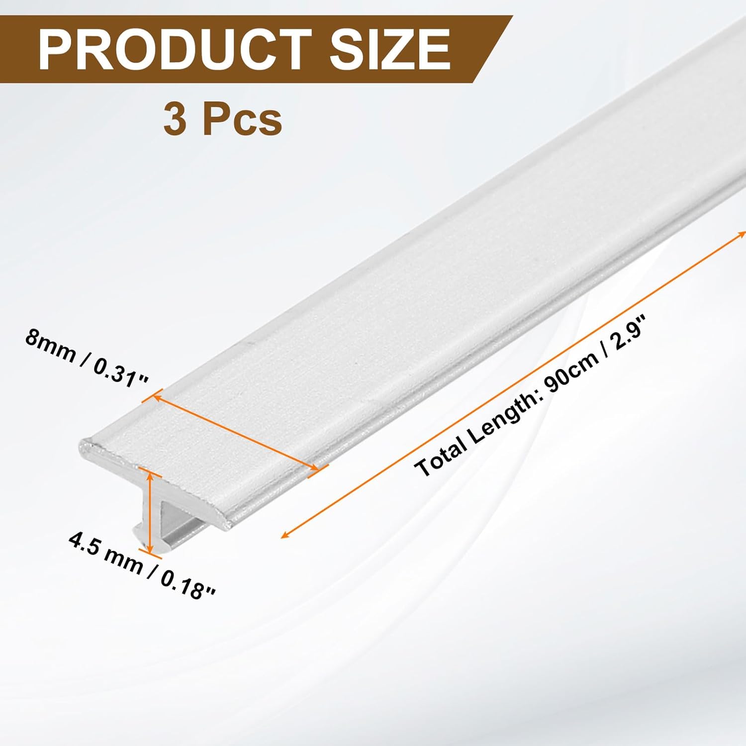 Measurement details of a white strip product with dimensions on a white background